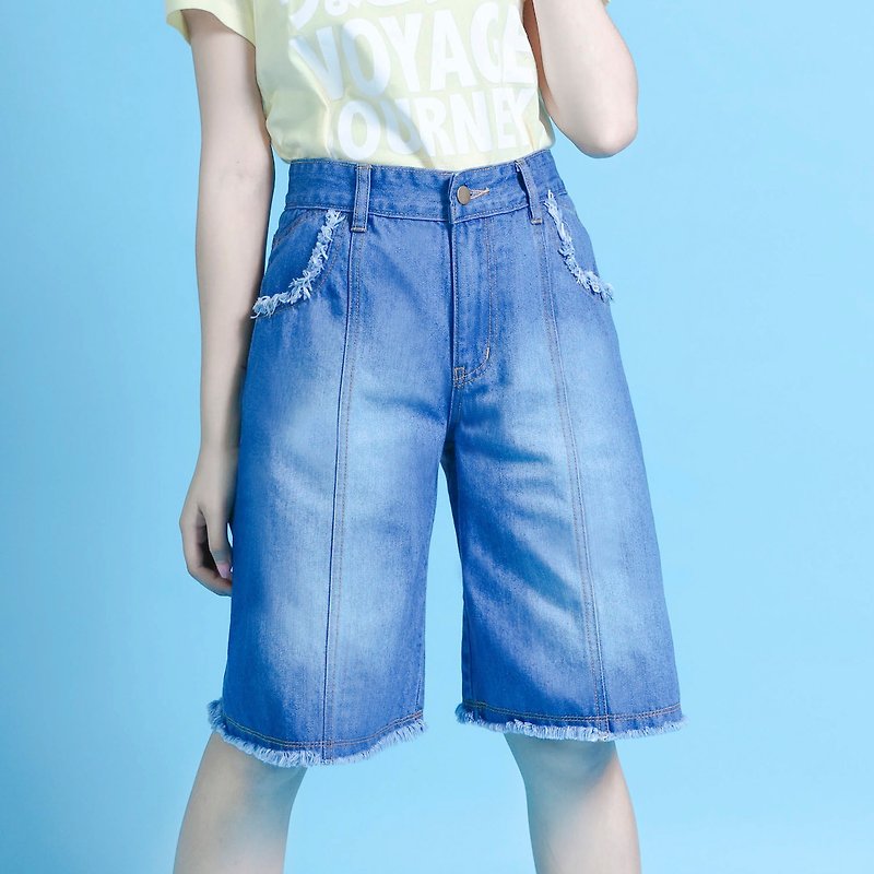Resolve denim shorts _6SF309_blue - กางเกงขายาว - ผ้าฝ้าย/ผ้าลินิน สีน้ำเงิน