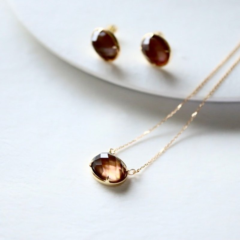 [Hi-Bi] K18YG Brown Mother of Pearl x Smoky Quartz Demi Parure - อื่นๆ - เครื่องเพชรพลอย 