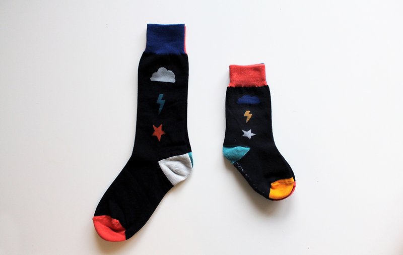 ▲ Lightning Star Nebula ▲ COMME MOI Parent-child socks series (a pair of big-foot socks + a pair of small-foot socks): 500 yuan gift - รองเท้าเด็ก - ผ้าฝ้าย/ผ้าลินิน สีดำ
