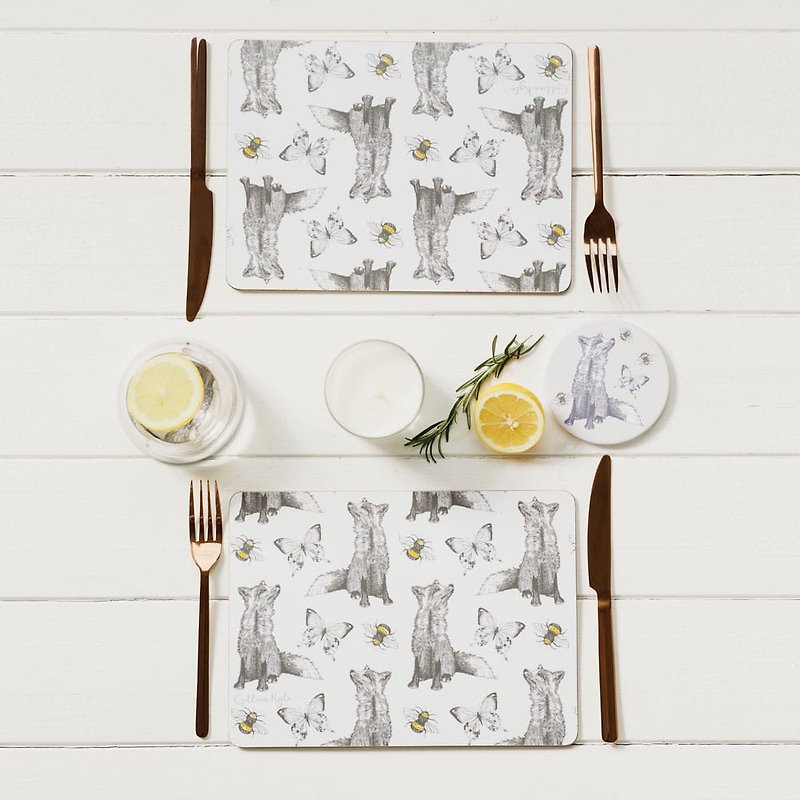 British Gillian Kyle Scottish Fox Totem Wood Placemat/Table Mat (a set of two pieces) - Place Mats & Dining Décor - Wood White