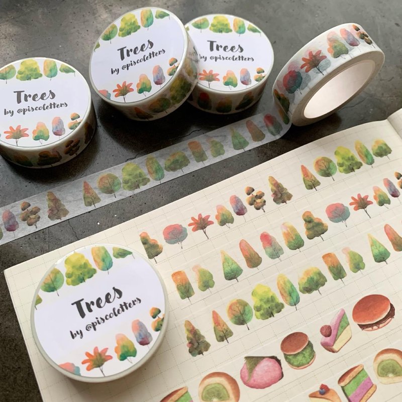 Trees Washi Tape - 紙膠帶/和紙/PET - 紙 多色