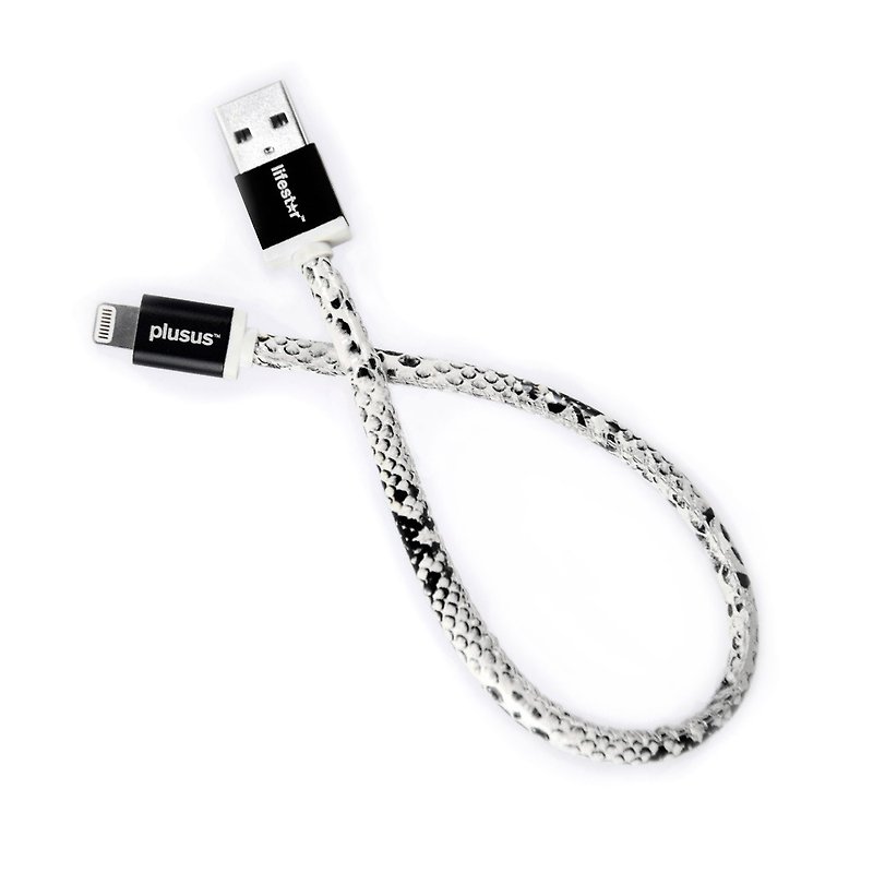 【福利品】PlusUs Lightning - USB時尚傳輸 25cm 仿蛇紋 - 行動電源/充電線 - 其他材質 白色