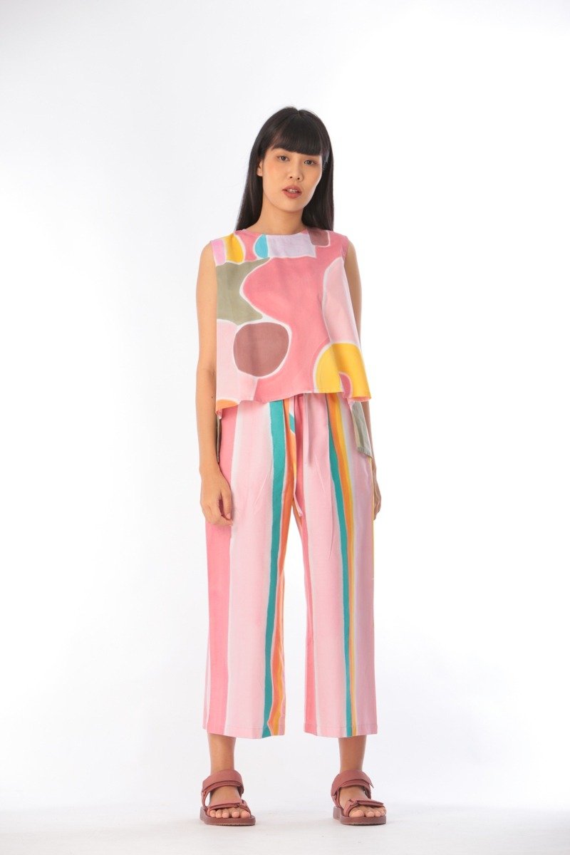 Tank Top and Long Pants Cotton Hand Paint Free Size - 女上衣/長袖上衣 - 棉．麻 粉紅色
