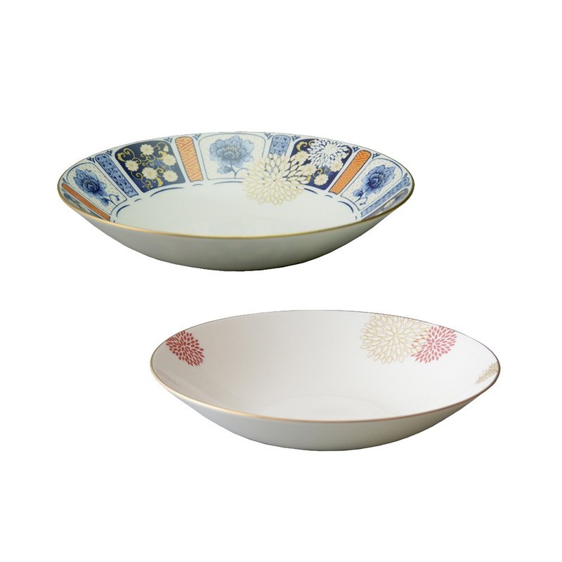 Japan NARUMI Imari bone china two-color deep plate-23cm - แก้ว - เครื่องลายคราม สีน้ำเงิน