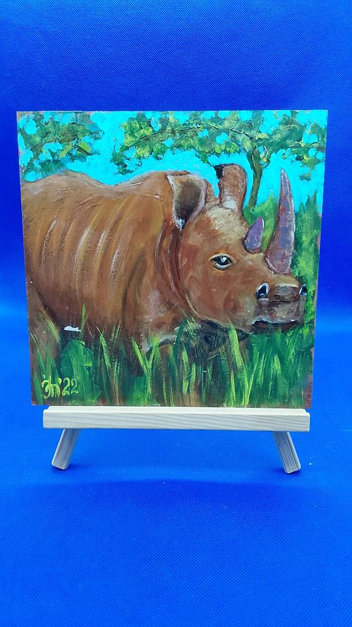 CosinessArt Rhinoceros. Portrait of an African animal. Original Handmade Painting Wall Art