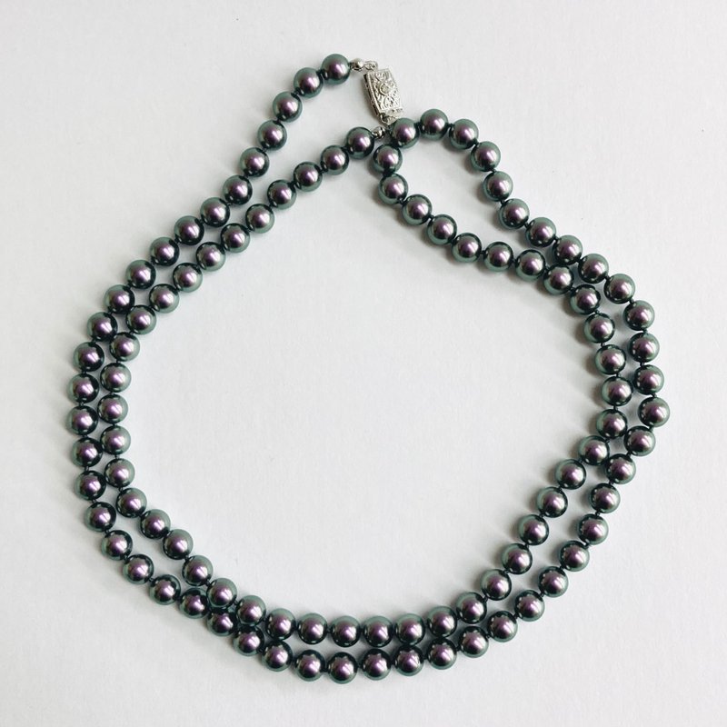 Glass pearl 2-way all-knot long necklace/8mm approx. 90cm/Tahitian purple/made in Japan - สร้อยคอ - แก้ว สีม่วง