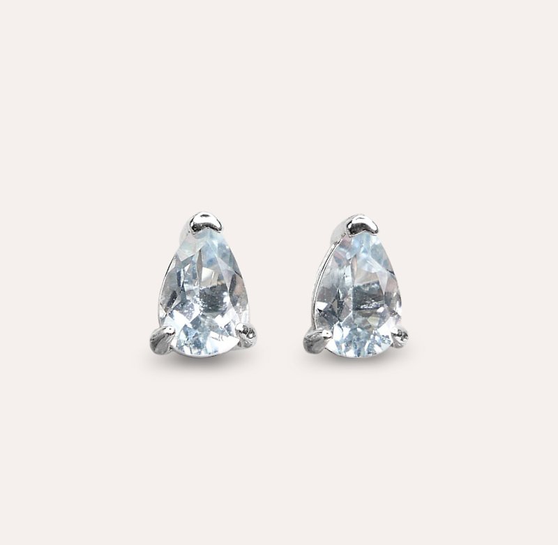 AND Aquamarine Blue Water Drops 4*6mm Earrings Classic Series Pear E Natural Gemstone - Earrings & Clip-ons - Silver Blue