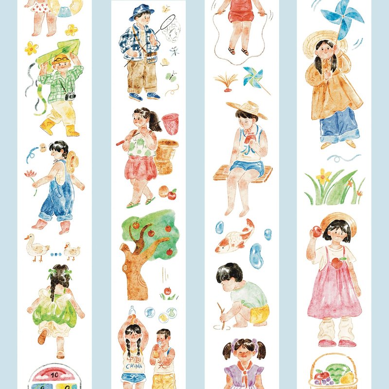 【テープ】童心はいはい和紙 PETテープ 塩系ハンドアカウントテープ レトロ 5メートル巻 - マスキングテープ・PET テープ - 紙 多色