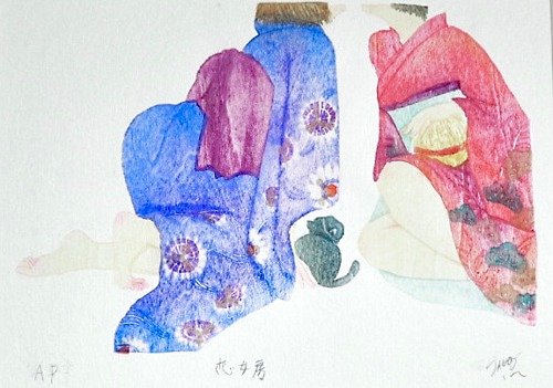 Chie kuroda/woodblock artist 木版画 ハガキサイズ 恋女房
