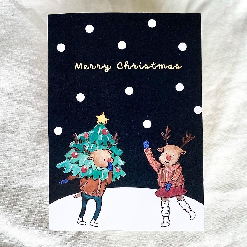 【送禮周邊】【手繪】聖誕麋鹿來報到 聖誕節卡片 賀卡 - 心意卡/卡片 - 紙 
