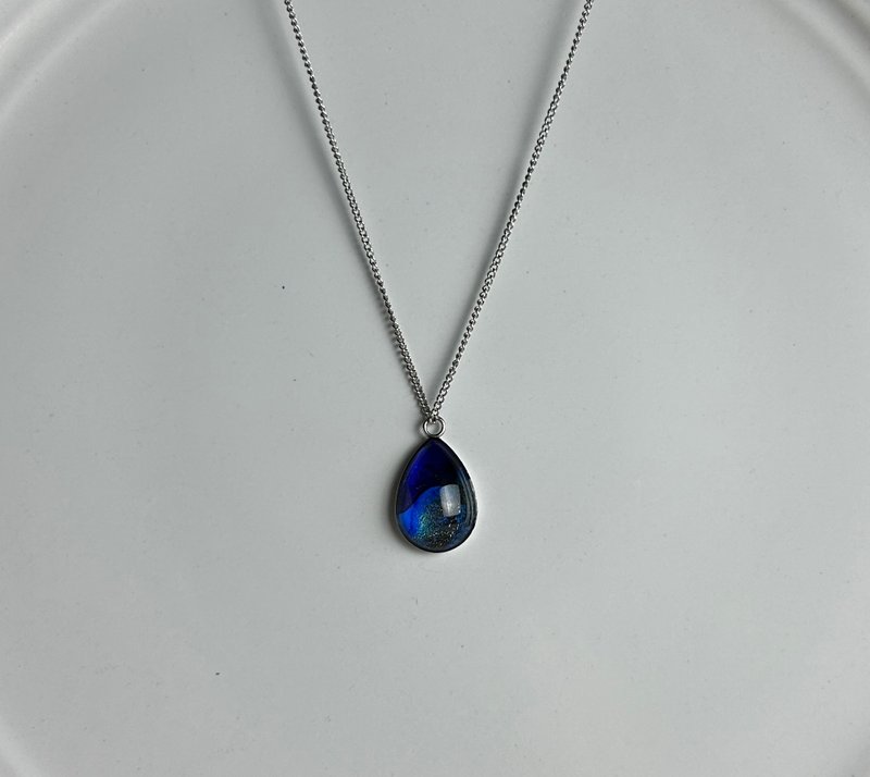 【Christmas Gift】Subaquatic Glow - Blue Teardrop Stainless Steel Hand-Painted Necklace - สร้อยคอ - สแตนเลส สีน้ำเงิน