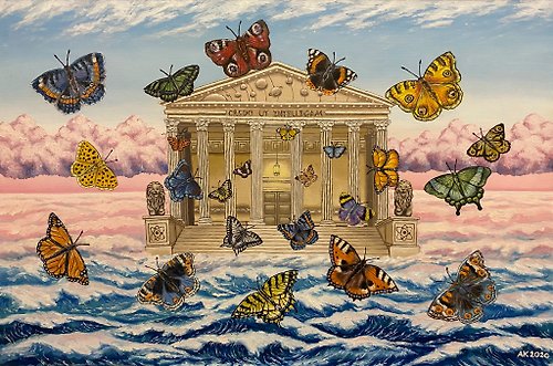 Anastasia Art - 独特的工艺 Credo Ut Intelligam, original oil painting, butterfly, sea, ocean, oil on canvas