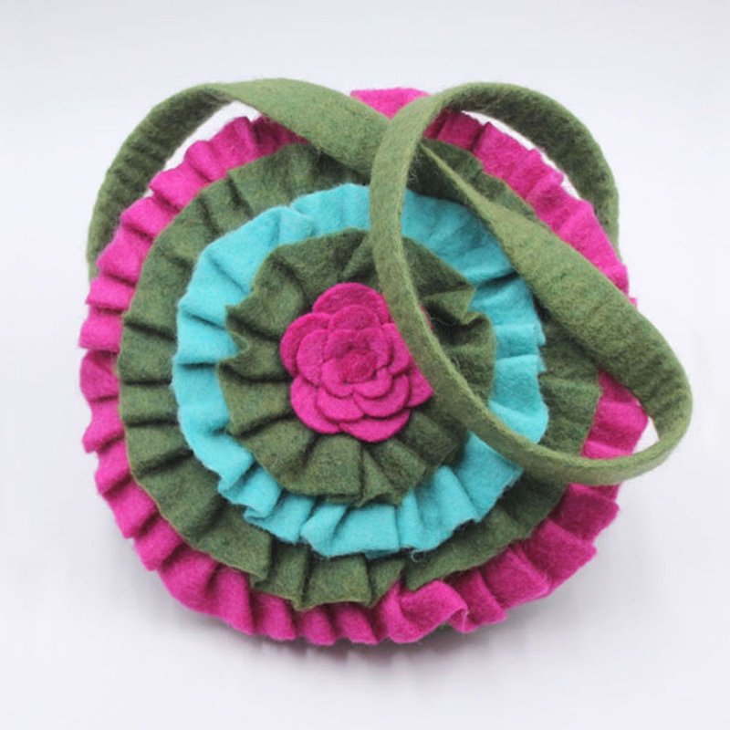 Handmade wool felt crossbody bag, creative flower bag, ladies side backpack, fai - Messenger Bags & Sling Bags - Wool Multicolor
