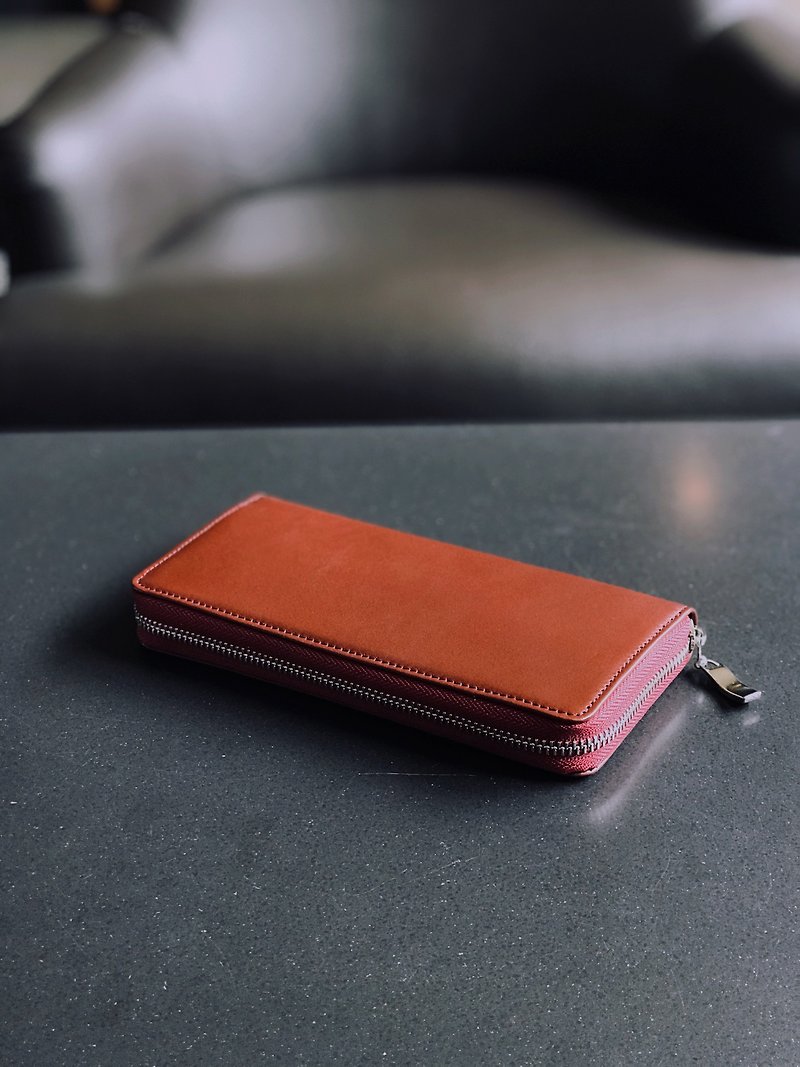 Suriname Lime top-quality first-layer cowhide with long pine and red plum - Wallets - Genuine Leather Red