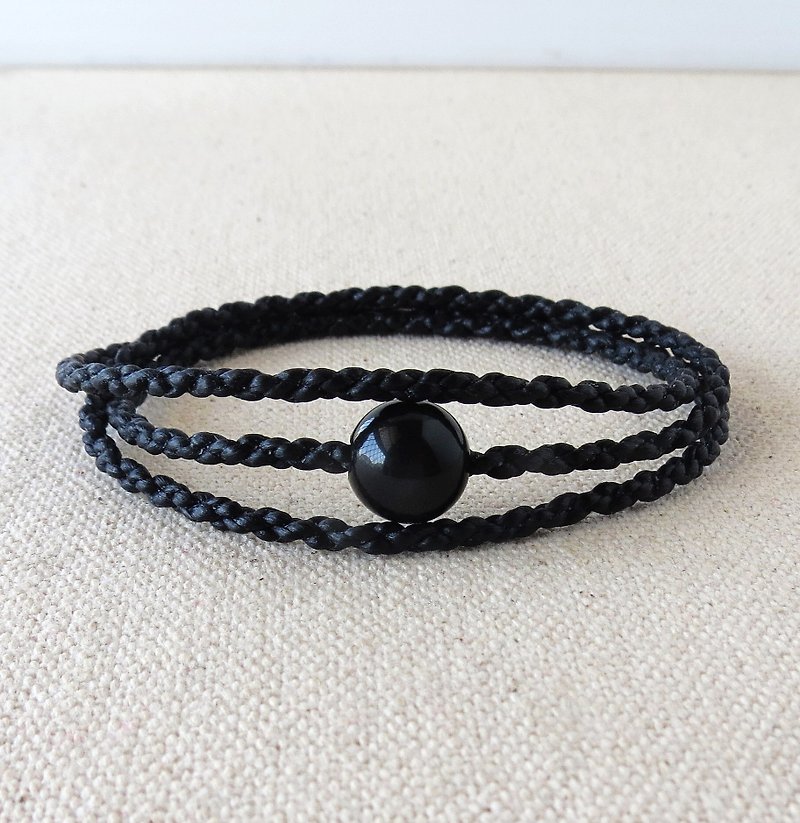 [Exclusive order] sterling silver ***[lucky stone] obsidian silk wax thread bracelet**** changed to four strands of single ring ~ ~ anti-villain - Bracelets - Gemstone 