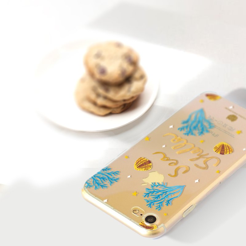 無料のレタリングブルー海藻ゴールドシェルiPhoneアンドロイドの電話ケース - スマホケース - プラスチック ブルー
