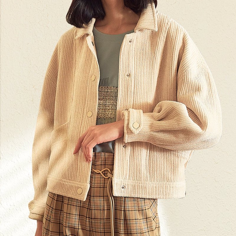 OUWEY歐薇 大口袋針織燈芯絨暗釦落肩外套(芥黃/杏)3224434002 - 女裝外套/大衣 - 聚酯纖維 