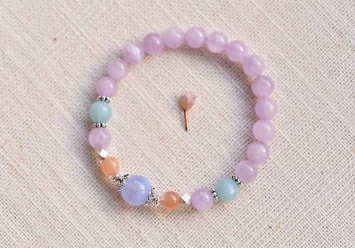 CaWaiiDaisy Handmade Jewelry 紫鋰輝+藍紋瑪瑙+天河石+橘月光石純銀手鍊