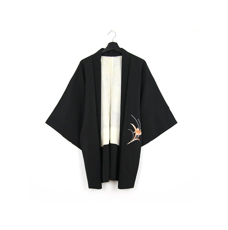 グリーン・ジャパンに戻って、手描きの花/ヴィンテージの着物 - ジャケット - シルク・絹 