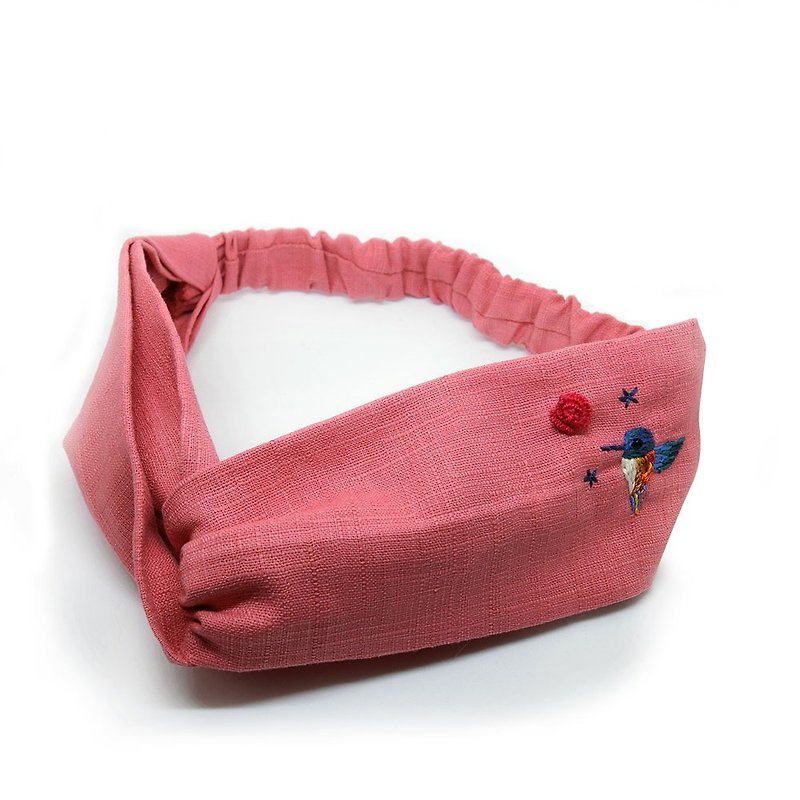 【殼藝品】100%手工刺繡髮帶(蜂鳥) - 髮帶/髮箍 - 棉．麻 粉紅色