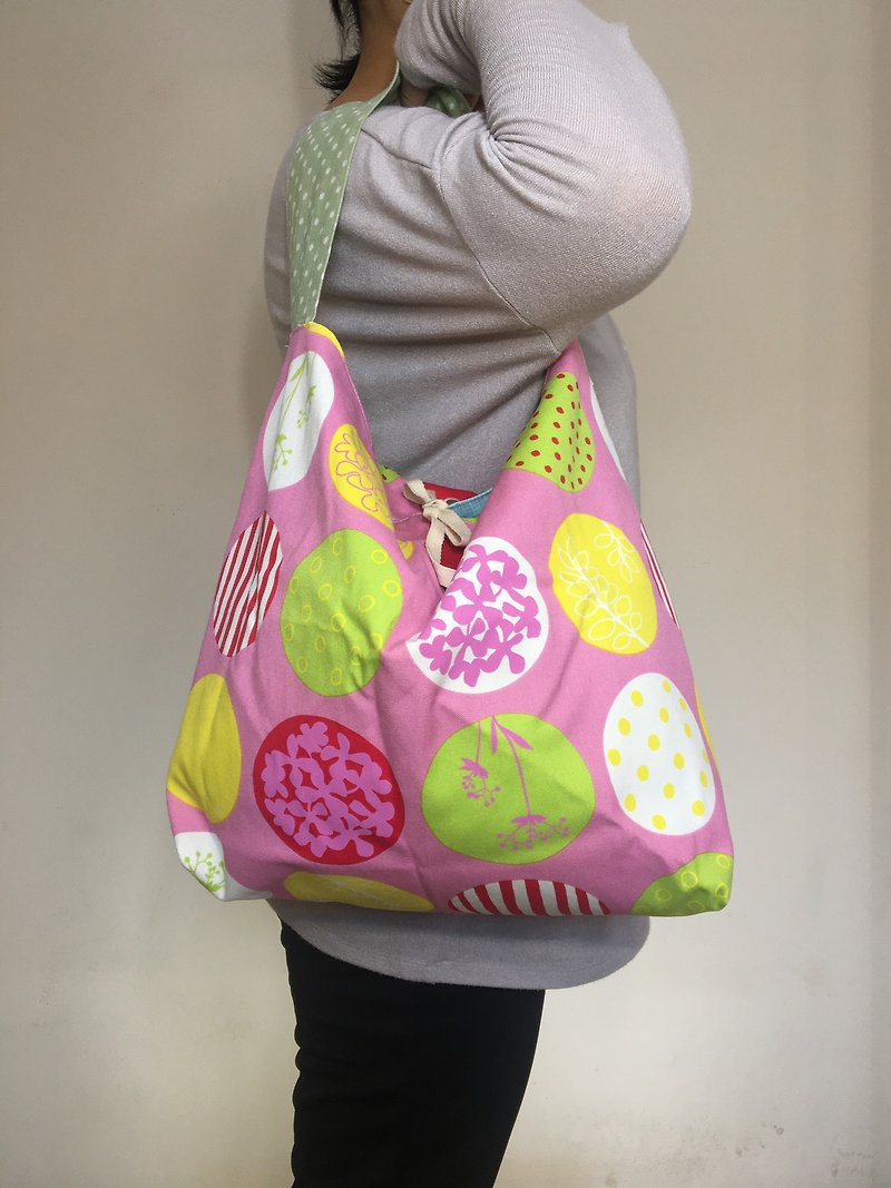 Cotton & Hemp Other Pink - My-Mom-Made large reversible hobo shoulder bag with overall circle graphic