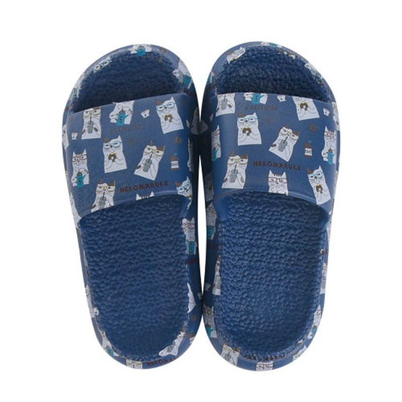 Super Q elastic touch cloud slippers Japanese spectacled cat waterproof and shockproof cotton slippers - blue size M/L - รองเท้าแตะในบ้าน - วัสดุอื่นๆ สีน้ำเงิน