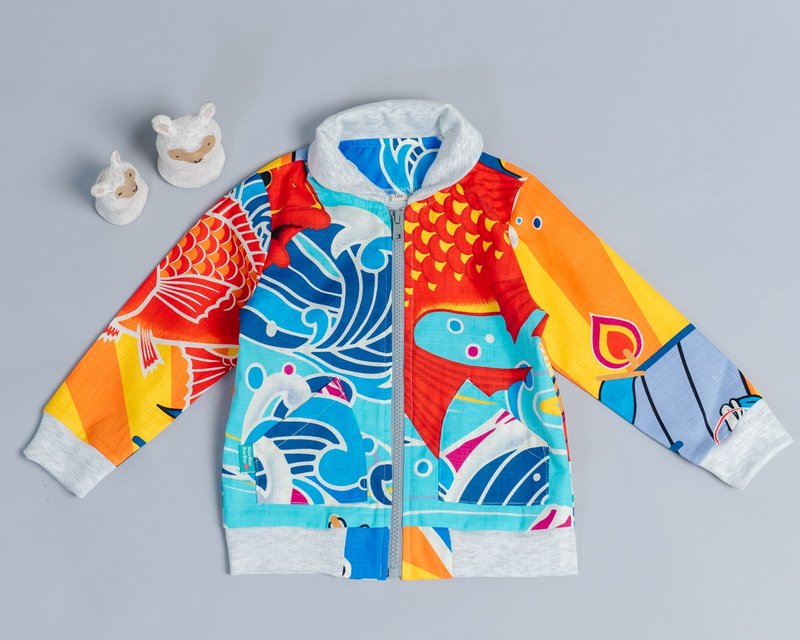 微領拉鍊外套-訂製 和風11 防曬 涼感 透氣 兒童 - 男/女童外套 - 棉．麻 紅色