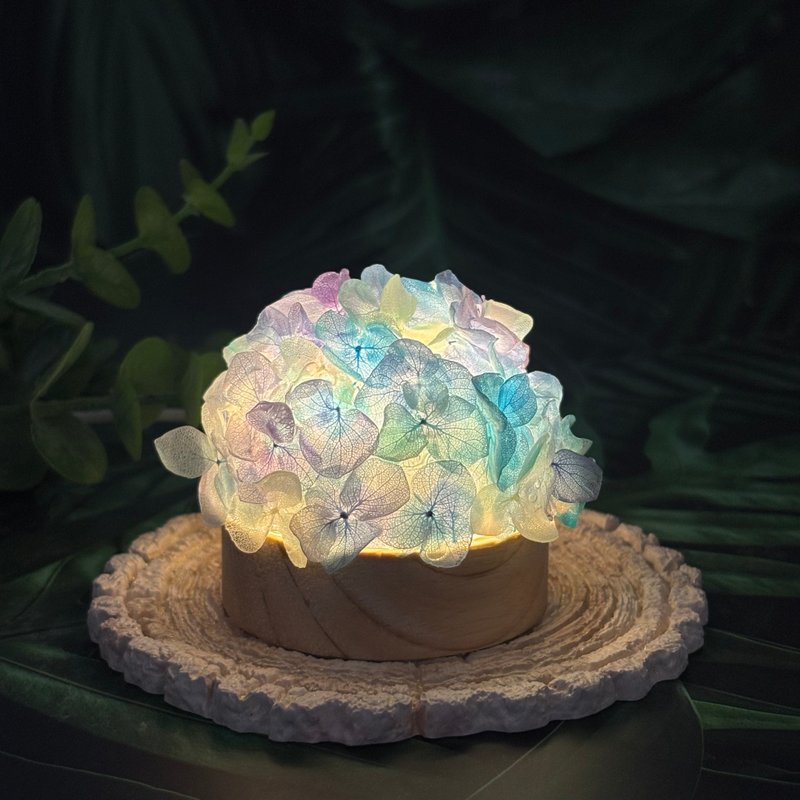 Hydrangea handmade night light natural stone atmosphere lamp art lamp plant lamp blue and purple gradient - Lighting - Plants & Flowers Blue