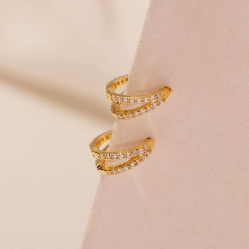 Double Hoop Earrings Diamond Earrings Huggie Earrings Small Hoop Earrings - Earrings & Clip-ons - Silver Gold