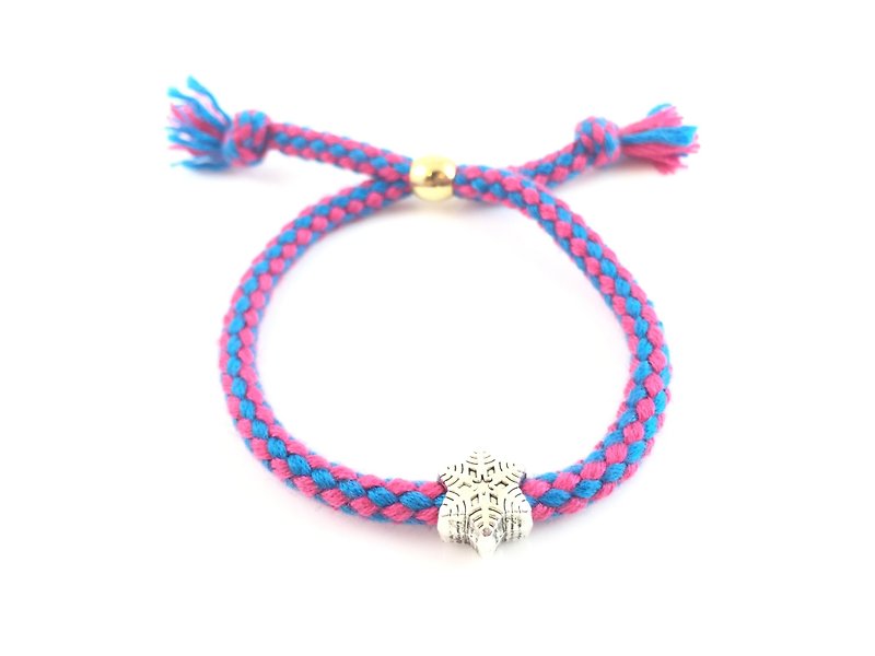 銀色星星雪花-粉藍手繩 - 手鍊/手環 - 棉．麻 粉紅色