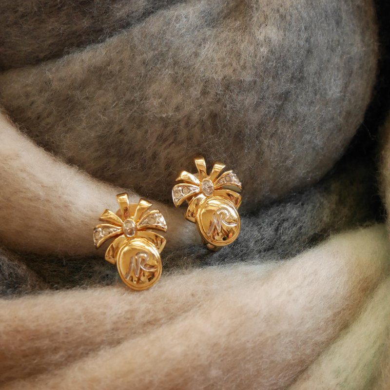 老又好古董珠寶 金色NR萊茵石夾式耳環 NINA RICCI C1183 - 耳環/耳夾/耳骨夾 - 其他金屬 金色