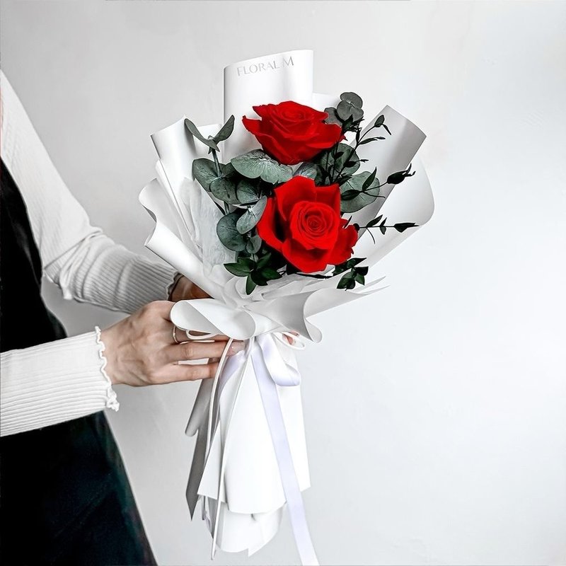 永恆浪漫紅玫瑰永生花束 - 乾燥花/永生花 - 植物．花 白色