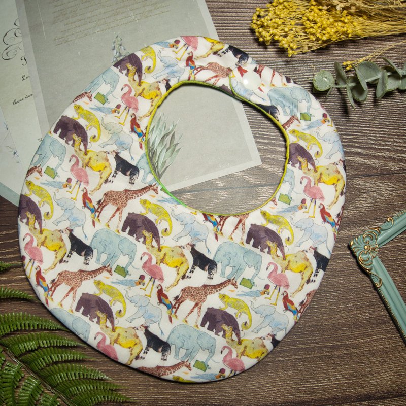 手工八層紗 動物森林蛋兜/圓兜 可客製名字刺繡 - 圍兜/口水巾 - 棉．麻 白色