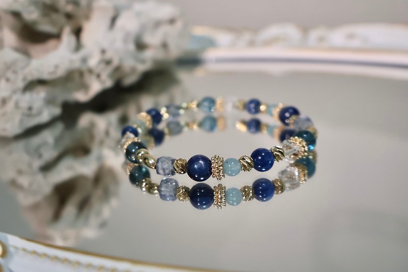 Stone Stone Aquamarine White Crystal │ Mined Crystal Bracelet One Thousand Meters Under the Sea - Bracelets - Crystal Blue