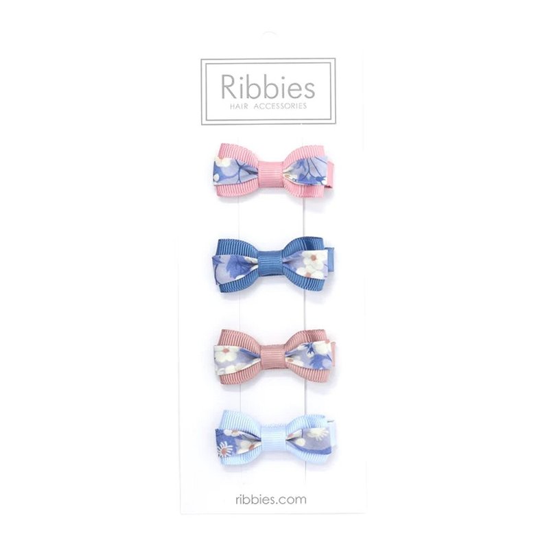 イギリス Ribbies バイカラーリボン ボウ 4個セット - Mitsi Pastel Blue - ヘアアクセサリー - ポリエステル 