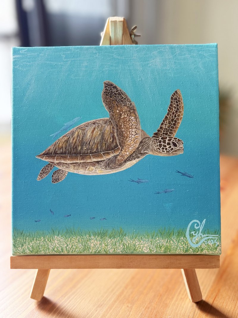 和我一起 迷你海龜4　With Me Mini Sea Turtle 4 - 似顏繪/客製畫 - 棉．麻 多色