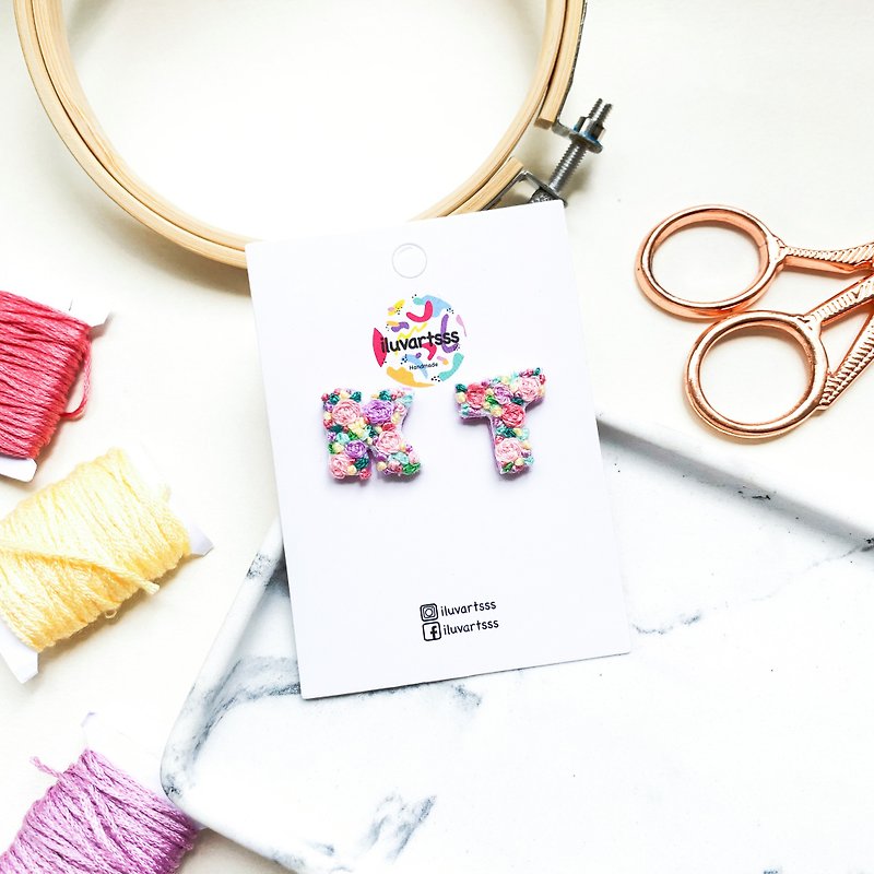 Alphabet Flower Embroidered Earrings - Earrings & Clip-ons - Thread 