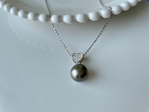 Athena珍珠設計 孔雀綠 天然海水珍珠 大溪地黑珍珠 純銀吊墜 贈項鏈
