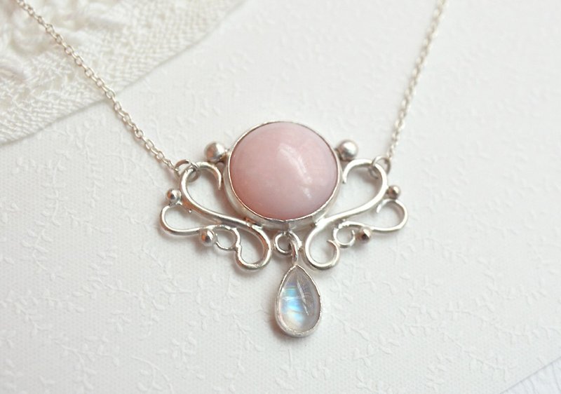 [Princess]-Metalworking-Pink Opal Necklace - สร้อยคอ - เงินแท้ สึชมพู