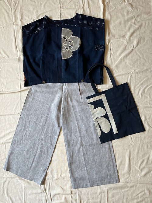 日本古布藍染木棉家紋上衣- 設計館Aomori 女裝上衣- Pinkoi