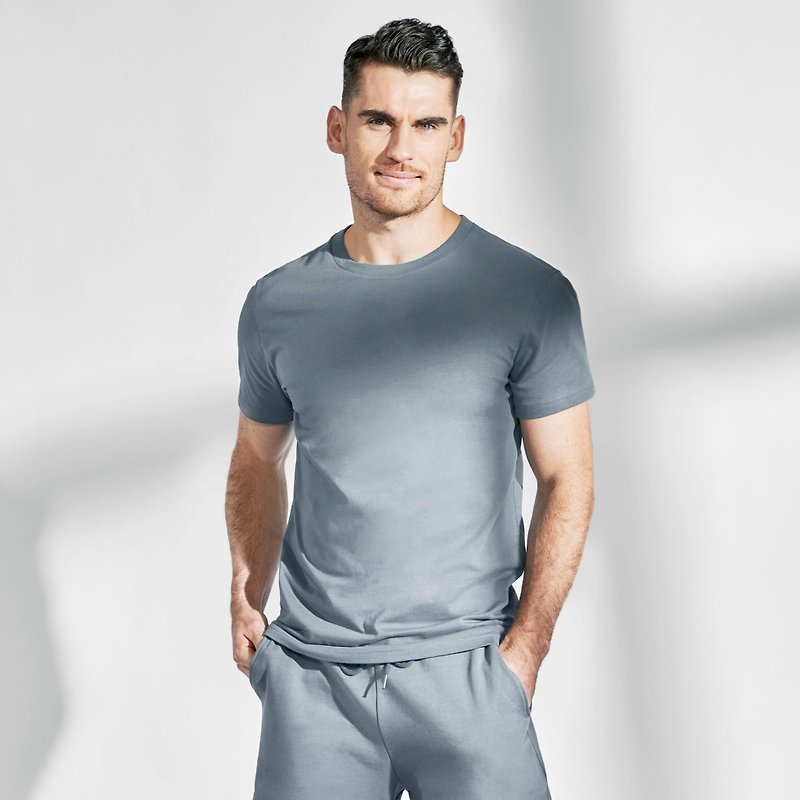 Nordic Minimalist-100% Organic Cotton Classic Round Neck T-Shirt / Plain Tee / T-shirt Men (Swoosh Blue) - Men's T-Shirts & Tops - Cotton & Hemp 