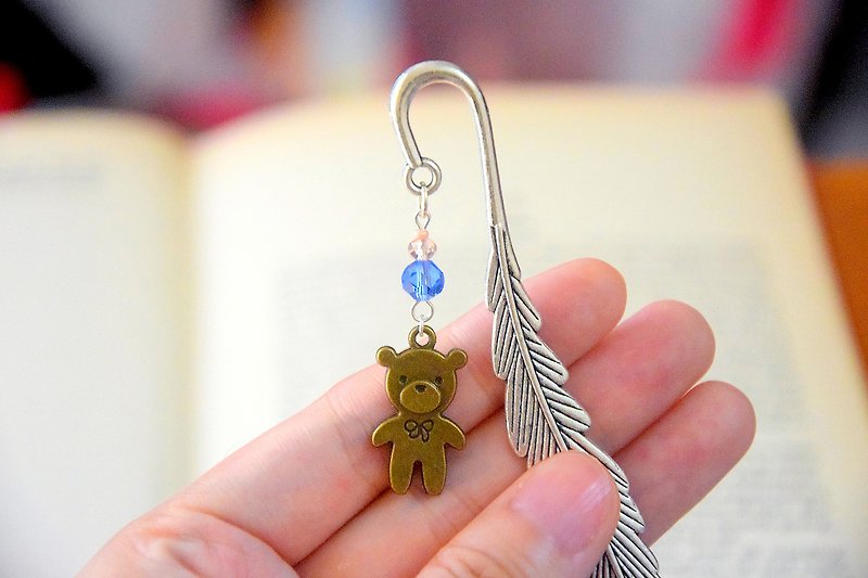 Cute Teddy Bear Silver Feather Bookmark - Bookmarks - Other Metals 