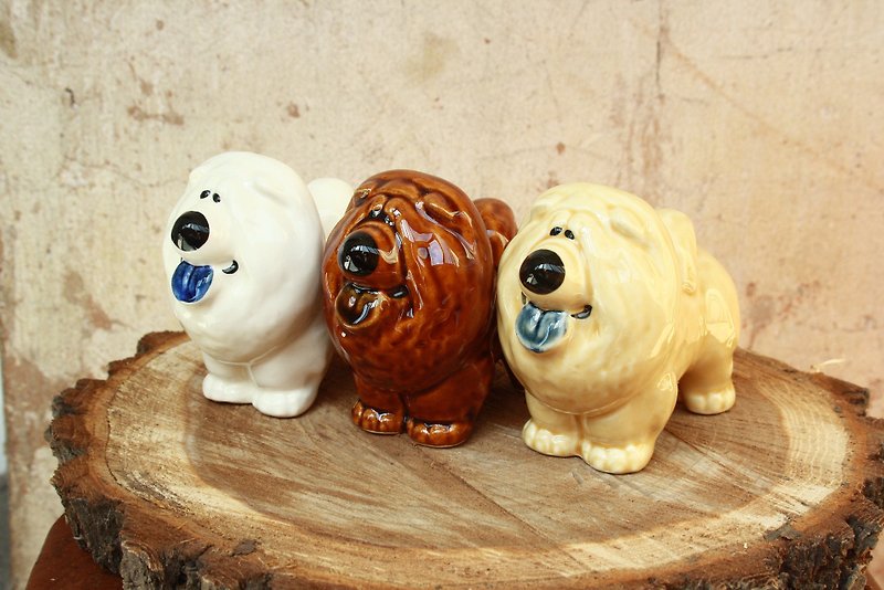 Chow chow dog figurine ceramics handmade, statuette porcelain 鬆獅雕像 - Items for Display - Pottery 