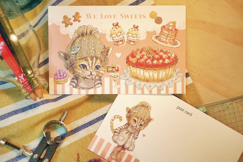 Sweets cat coco-chan postcard Akinobu piece - Cards & Postcards - Paper White