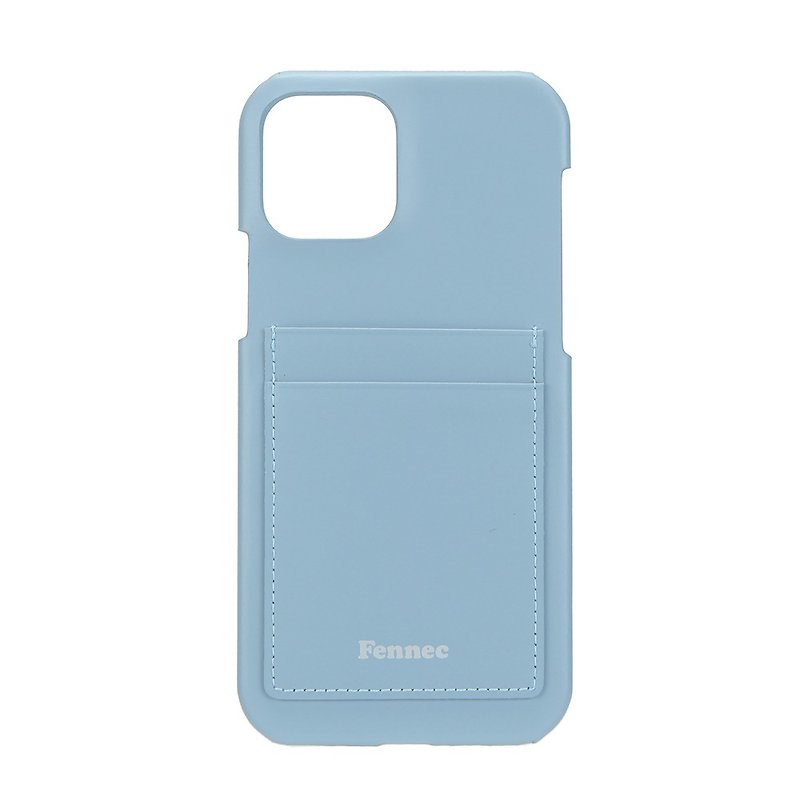 LEATHER iPHONE 12 12PRO CARD CASE - 青澀水藍 FOG BLUE - 手機殼/手機套 - 真皮 藍色