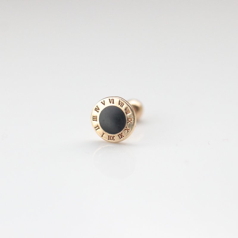 14K Roma Onyx Piercing  羅馬面盤瑪瑙鎖珠耳環(6mm)(單個) - 耳環/耳夾/耳骨夾 - 貴金屬 金色