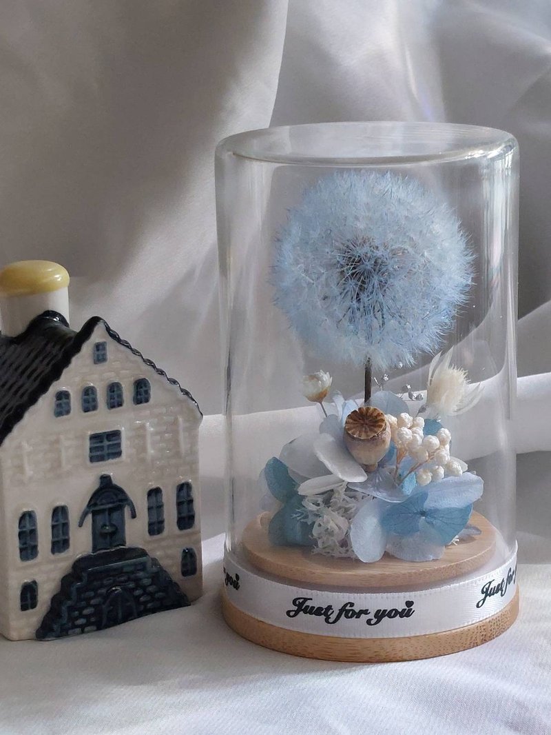 Eternal Dandelion-Blue Glass Cover. Flower Cup for Congratulations on Birthdays, Festivals, Christmas, and Valentine's Day - Dried Flowers & Bouquets - Plants & Flowers 