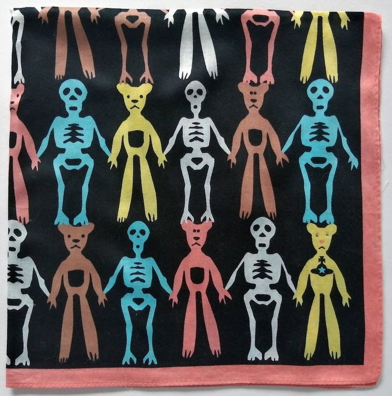 Vivienne Westwood Vintage Handkerchief Skeleton Bears 19 x 19 inches - 手帕 - 棉．麻 粉紅色