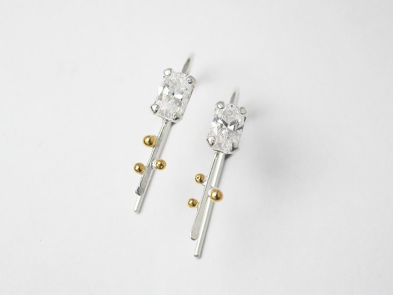 เงิน ต่างหู ขาว - Line Series  #a35 gold + silver earring