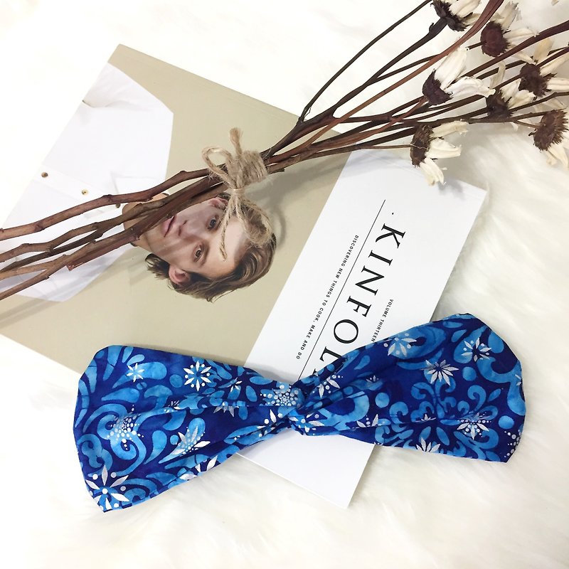 Snow Queen / Blue Snowflake / Wide Elastic Handmade Hairband - Headbands - Cotton & Hemp 